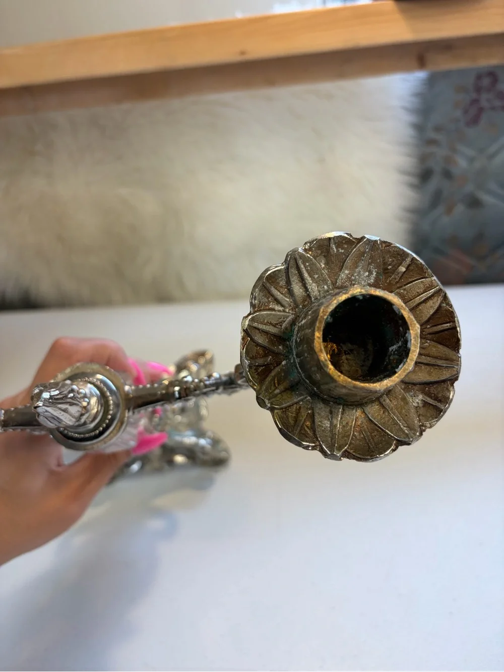 Vintage Silver Tone Crystal Double Arm Candelabra Candle Holder Baroque Decor - Picture 5 of 11